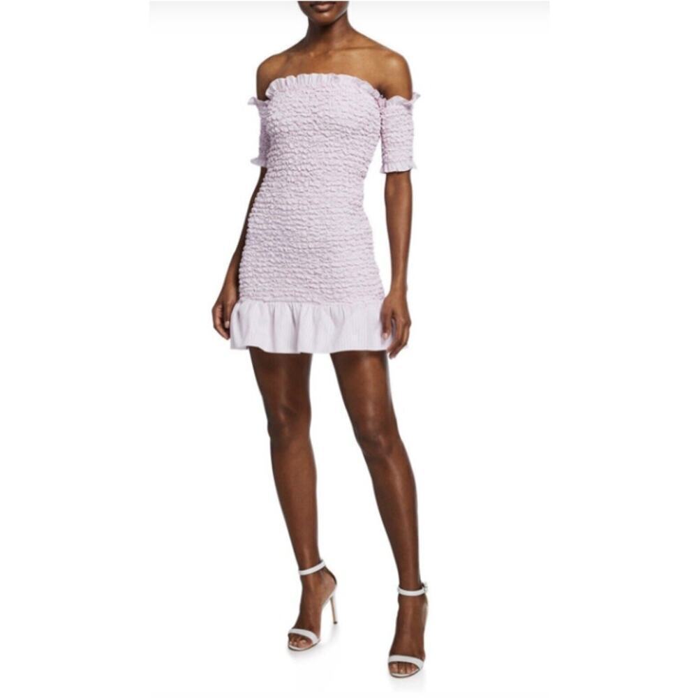 Petersyn Diana Mini Dress Fuschia Smocked Off the Shoulder Sleeves Large NWT
